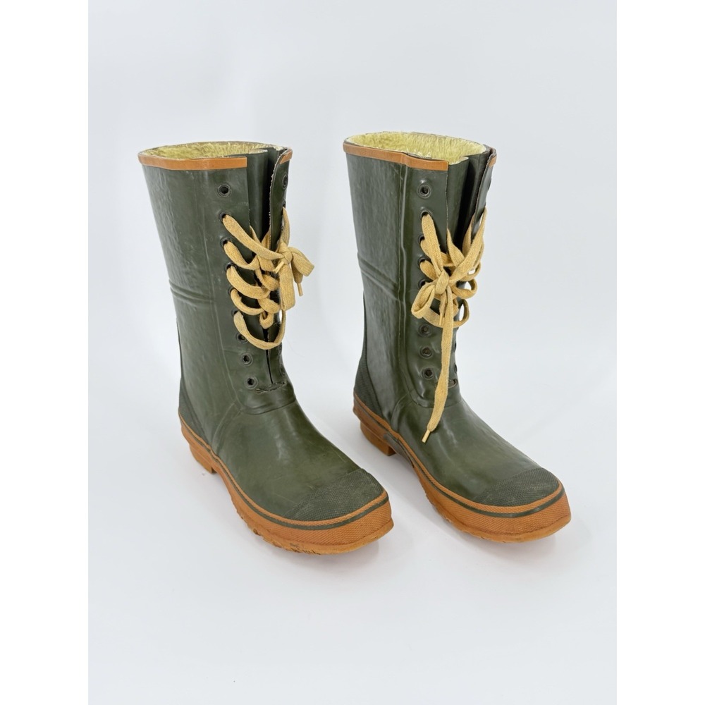 Vintage Northwest Territory Rubber Boots Mens 9 Insulated Waterproof Green Gold
